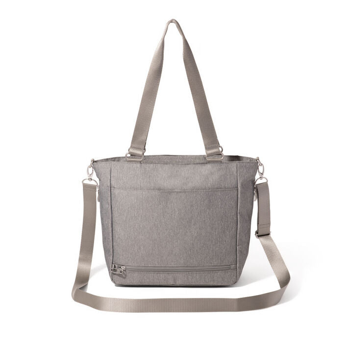 baggallini errand travel tote bag Large Carryall adjustable crossbody strap 11.5 handle drop Multifunctional pockets Quick access phone pocket Sleeve for luggage handle Exterior dimensions Baggallini Modern Everyday Shopper Tote